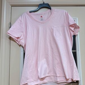 New (two) Hanes Women's Pink V-Neck Top